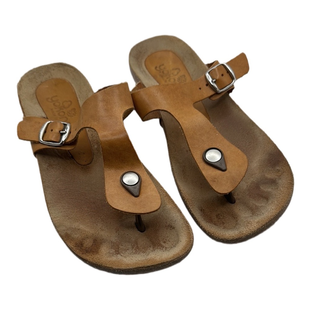 Yokono Sz 9 Mustard Yellow Leather Thong Sandals Contoured Sole